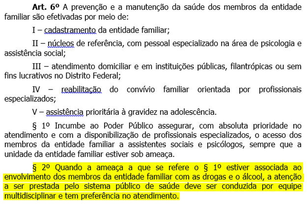 Trecho do Estatuto da Família considerado irregular pelo Ministério Público do DF (Foto: CLDF/Reprodução )