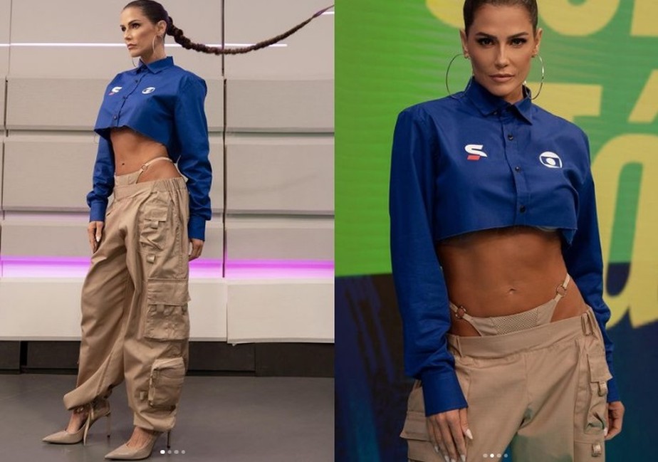Deborah Secco usou look com barriga à mostra no 'Tá na Copa', do SporTV
