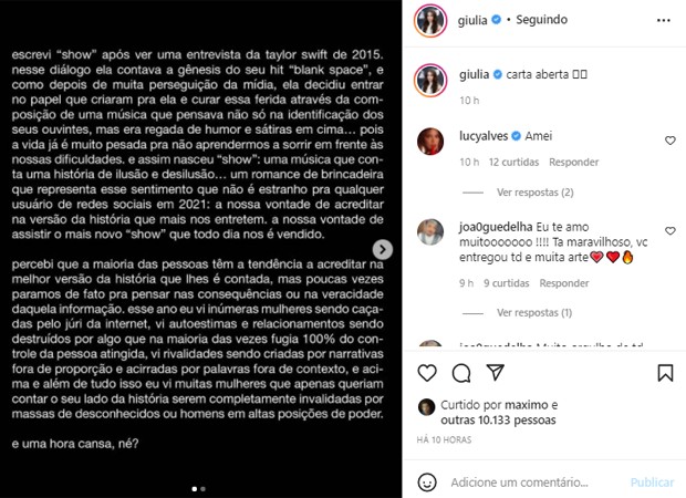 Giulia Be desabafa na web (Foto: Reprodução/Instagram)