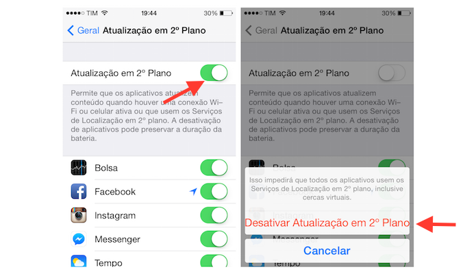 Desativando as atualiza??es em segundo plano no iOS 7 do iPhone 4 (Foto: Reprodu??o/Marvin Costa)