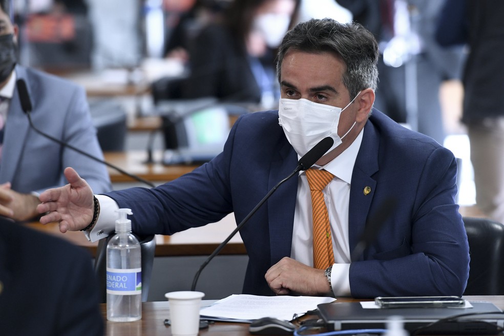 Senador Ciro Nogueira (PP-PI) em sessão da CPI da Pandemia, em 8 de julho de 2021.   — Foto: Edilson Rodrigues/Agência Senado