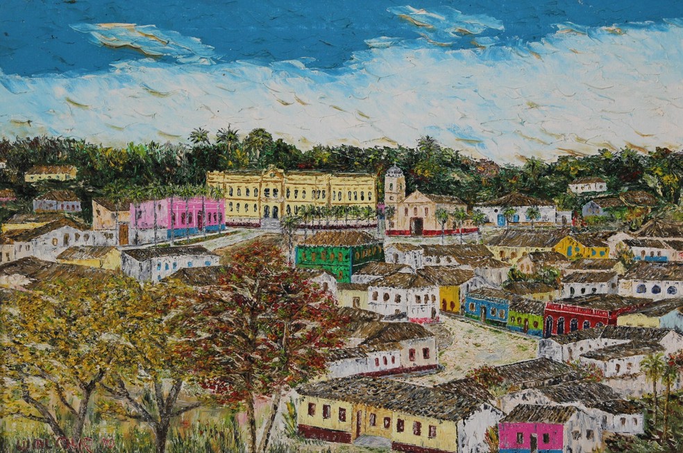 Obras de Walmir Leite sobre a ‘Cuiabá Antiga’ — Foto: Walmir Leite/Cedida