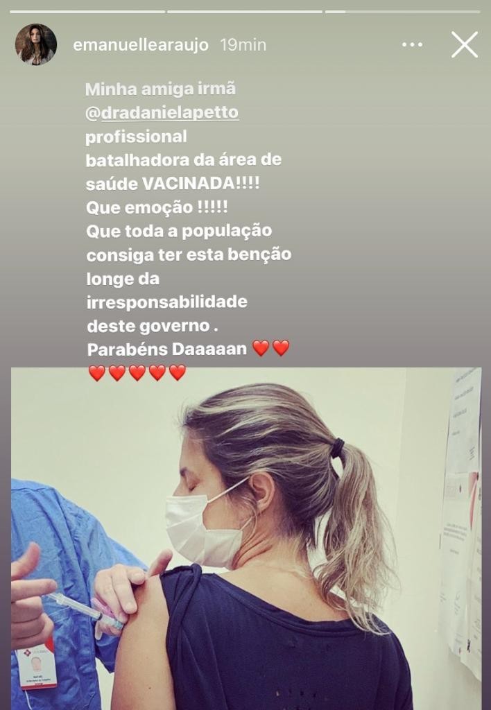 Emanuelle Araújo celebra imunização da irmã (Foto: Reprodução / Instagram)