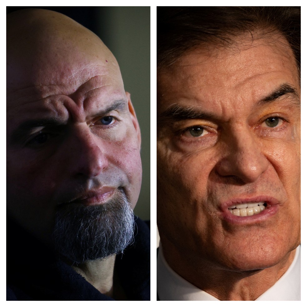 John Fetterman (esq.) e Mehmet Oz (dir.), candidatos ao Senado dos EUA — Foto: Reuters