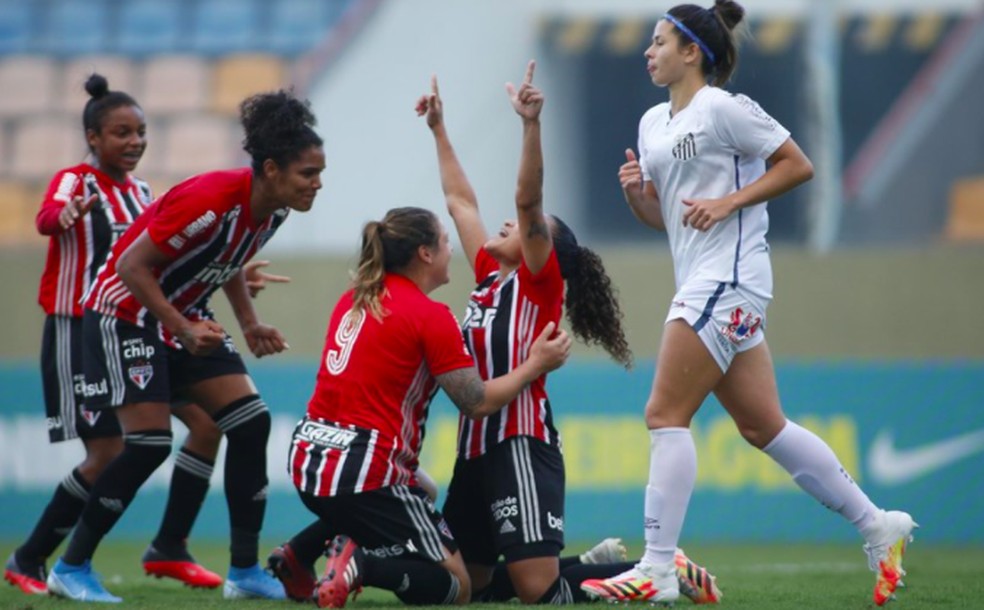 São Paulo na vitória por 2 a 0 contra o Santos pelas quartas de final — Foto: Miguel Schincariol