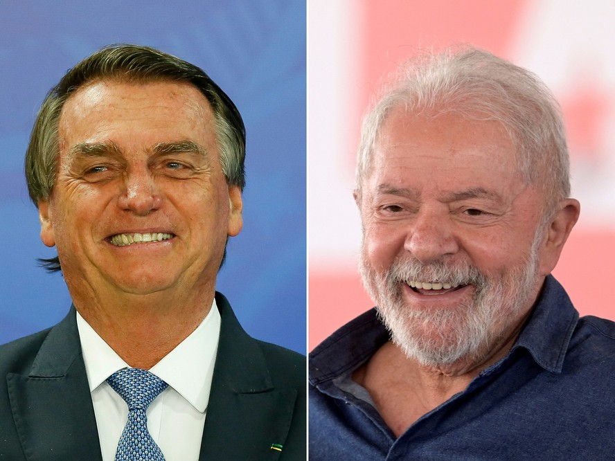 Os candidatos à presidência Luiz Inácio Lula da Silva (PT) e Jair Bolsonaro (PL)