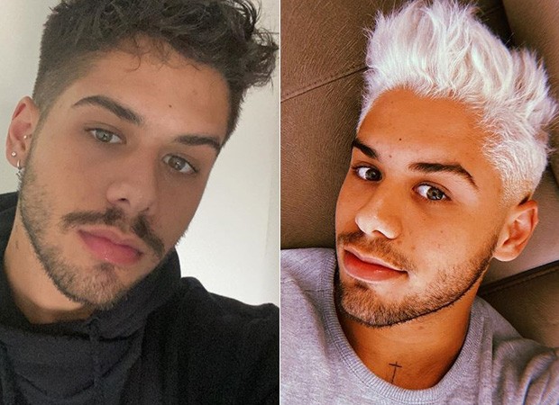 Zé Felipe antes e depois de descolorir os cabelos (Foto: Reprodução/Instagram)