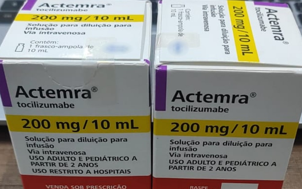 Tocilizumabe: remédio que estava sendo vendido ilegalmente — Foto: Reprodução/Polícia Civil
