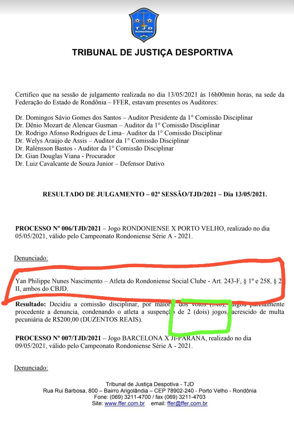 Caso UniÃÂÂ£o Cacoalense x Porto Velho  (Foto: TJD/RO)