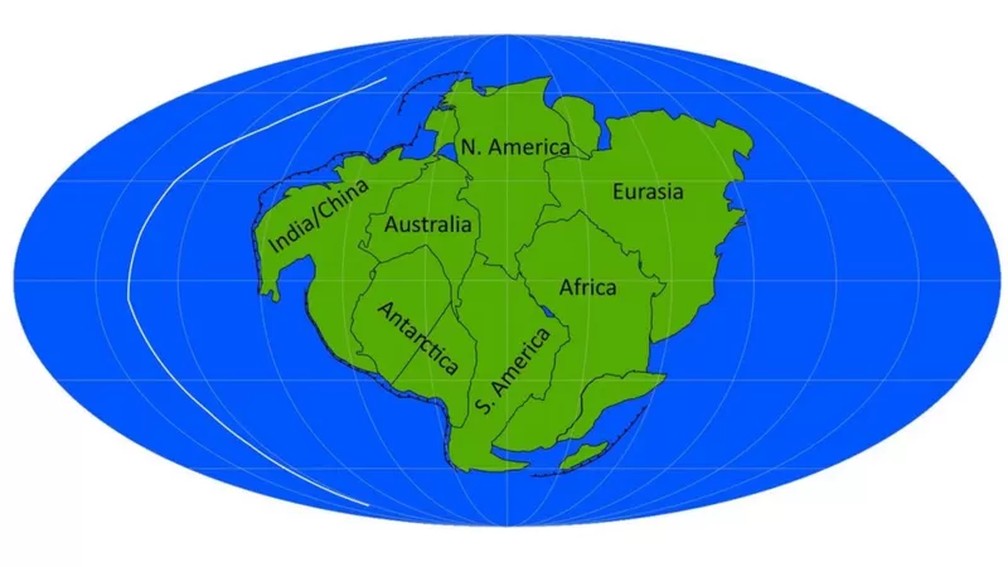Aurica, o supercontinente que poderia se formar se o Atlântico e o Pacífico fechassem — Foto: Davies et al