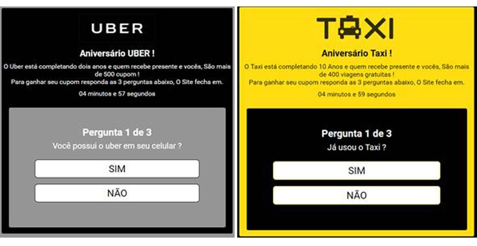 Golpista também criou versões do site para Uber e Táxi (Foto: Reprodução/ Melissa Cruz Cossetti)