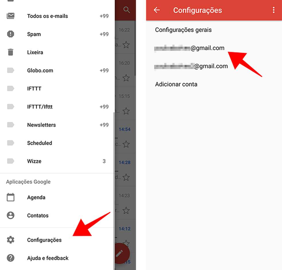 Acesse as configurações do Gmail pelo celular (Foto: Reprodução/Paulo Alves)