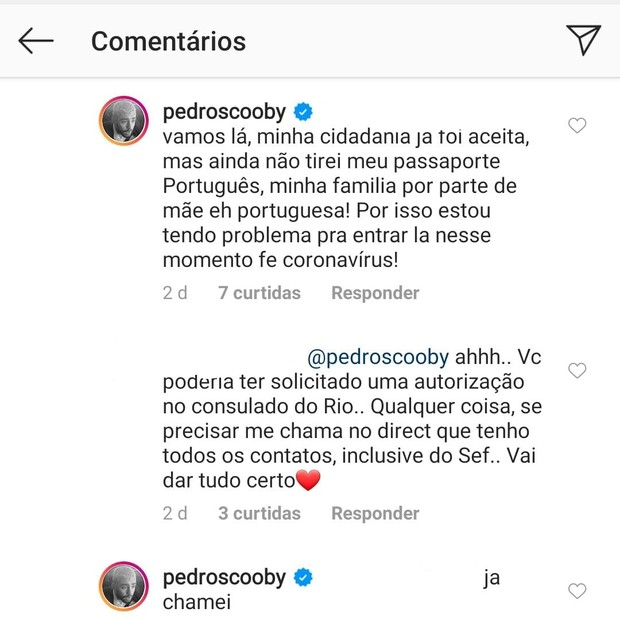 Comentários de Pedro Scooby (Foto: Reprodução/Instagram)