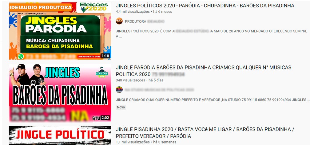 Produtoras oferecem a produção de 'paródias' dos Barões da Pisadinha para candidatos — Foto: Reprodução / YouTube