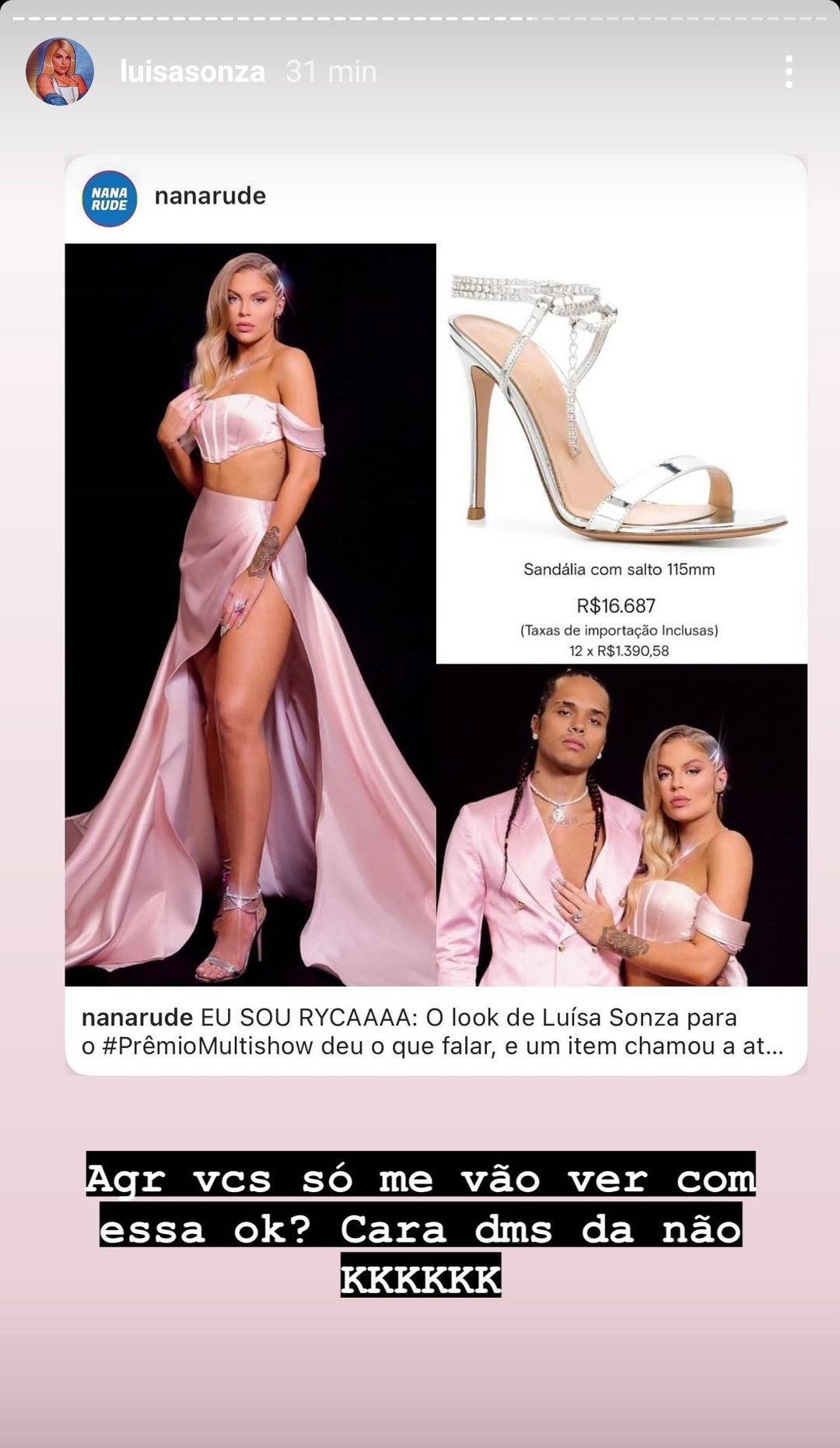 Luísa Sonza brinca sobre a nova sandália queridinha usava no Prêmio Multishow ontem (Foto: Reprodução/Instagram)