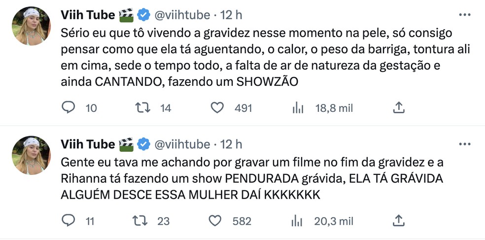 Viih Tube fala sobre gravidez de Rihanna &mdash; Foto: Reprodu&ccedil;&atilde;o / Twitter