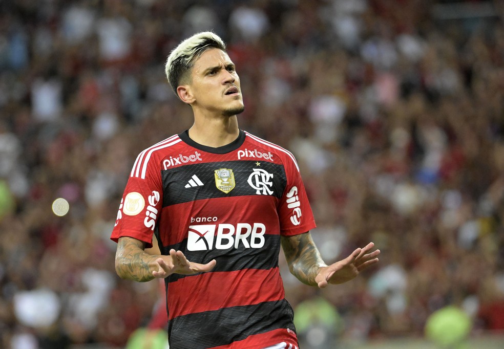 Pedro comemora gol em Flamengo x Coritiba &mdash; Foto: Andr&eacute; Dur&atilde;o