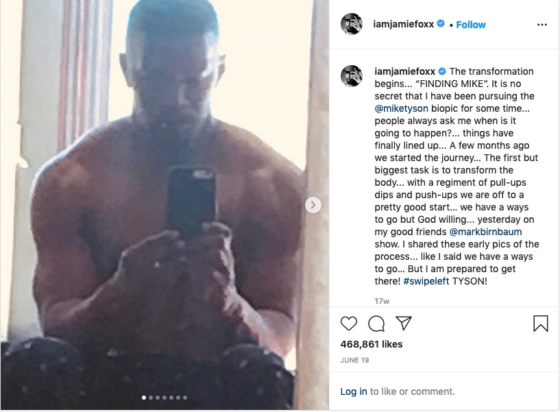 O post do ator Jamie Foxx anunciando que interpretará o boxeador Mike Tyson  (Foto: Instagram)