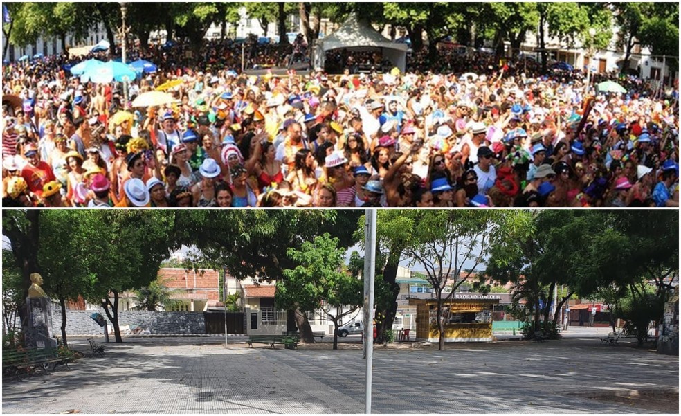 Locais onde tradicionalmente há festas de carnaval em Fortaleza ficam vazios — Foto: Kilvia Muniz/SVM