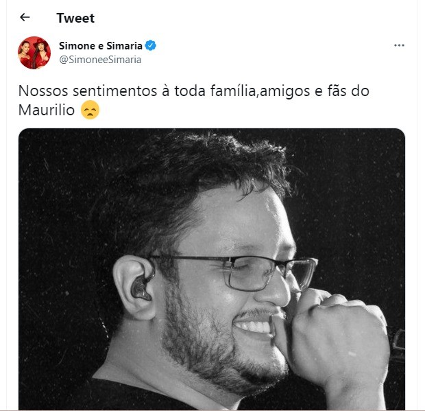 Simone e Simaria lamentam morte do sertanejo Maurílio (Foto: Reprodução/Twitter)