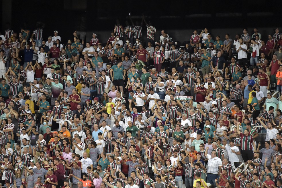Torcida do Fluminense no jogo contra o Olimpia no Nilton Santos — Foto: André Durão