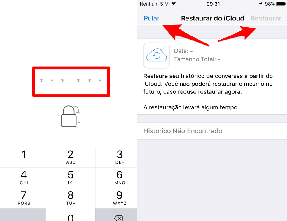 Digite o código enviado pelo WhatsApp (Foto: Reprodução/Lucas Mendes)