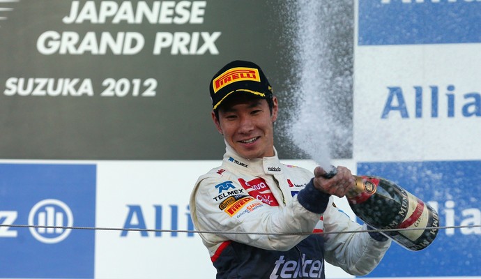 No GP do Japão de 2012, Kamui Kobayashi conquistou um histórico pódio diante da torcida da casa (Foto: Getty Images)