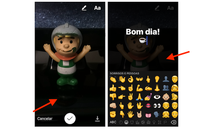 Adicionando texto e emojis em uma nova história do Instagram (Foto: Reprodução/Marvin Costa)