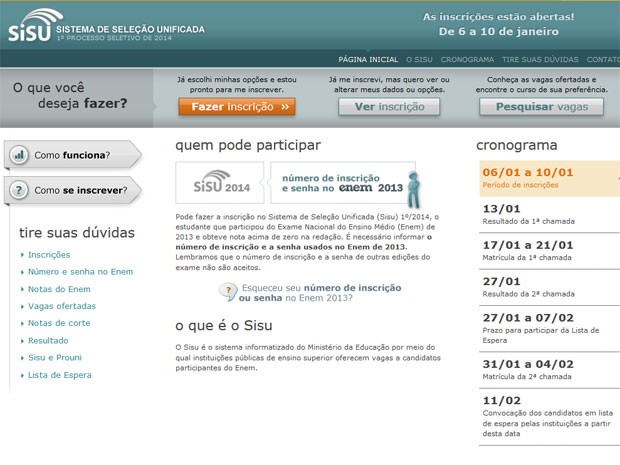 Site do Sisu (Foto: Reprodução/Inep)