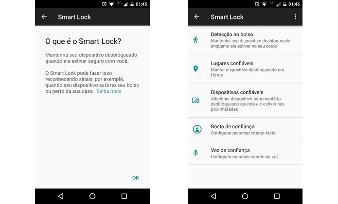 Recurso do Android Smart Lock mantém celular desbloqueado quanto está com o dono (Foto: Reprodução/Raquel Freire)