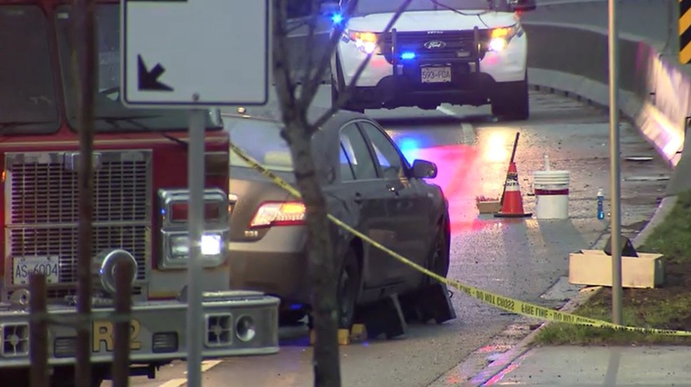 Local onde estudante de Araraquara foi atropelada na quarta, no Canadá (Foto: CTV News Vancouver)