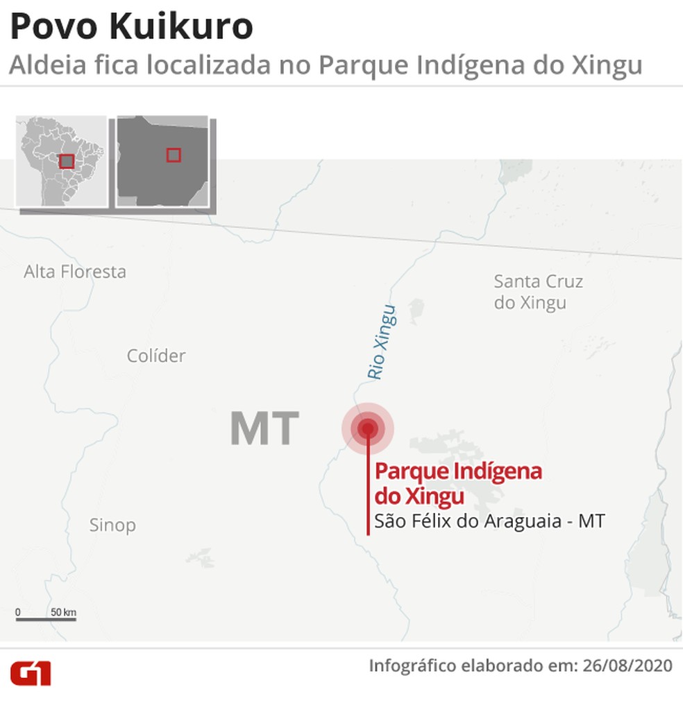 Localização do Parque Indígena do Xingu — Foto: Juliane Souza/G1