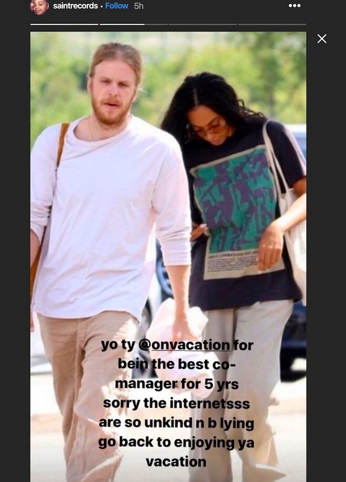 O post de Solange Knowles negando os boatos sobre um suposto affair com seu empresário (Foto: Instagram)