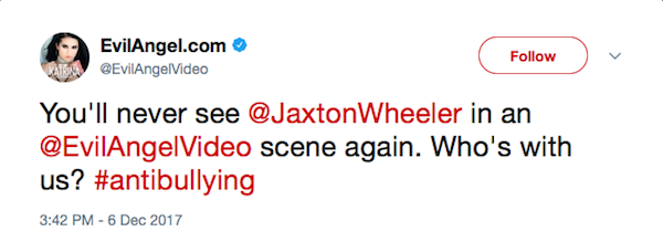 Produtores de filmes pornô anunciaram o banimento do ator Jaxton Wheeler (Foto: Twitter)