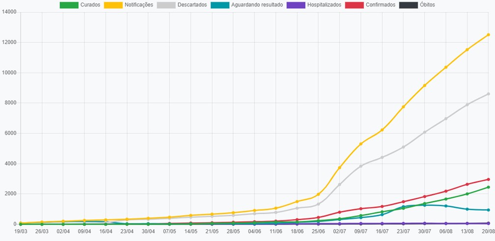Gráfico de casos de coronavírus em Presidente Prudente, em 20 de agosto — Foto: Reprodução