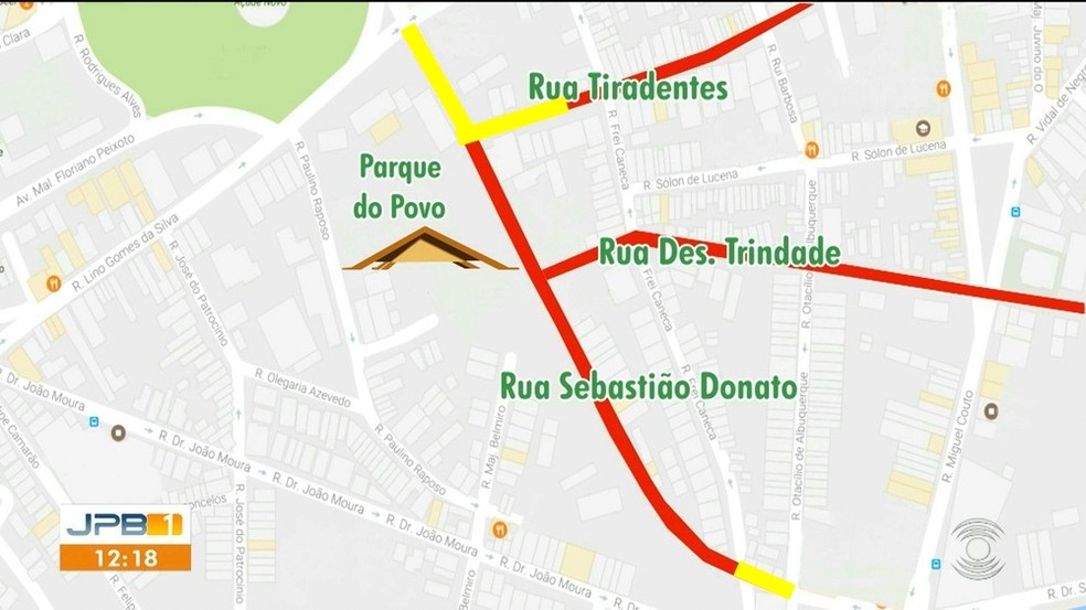 Motoristas terão acesso aos setores amarelos do mapa na rua Sebastião Donato, em Campina Grande — Foto: Reprodução/TV Paraíba/G1