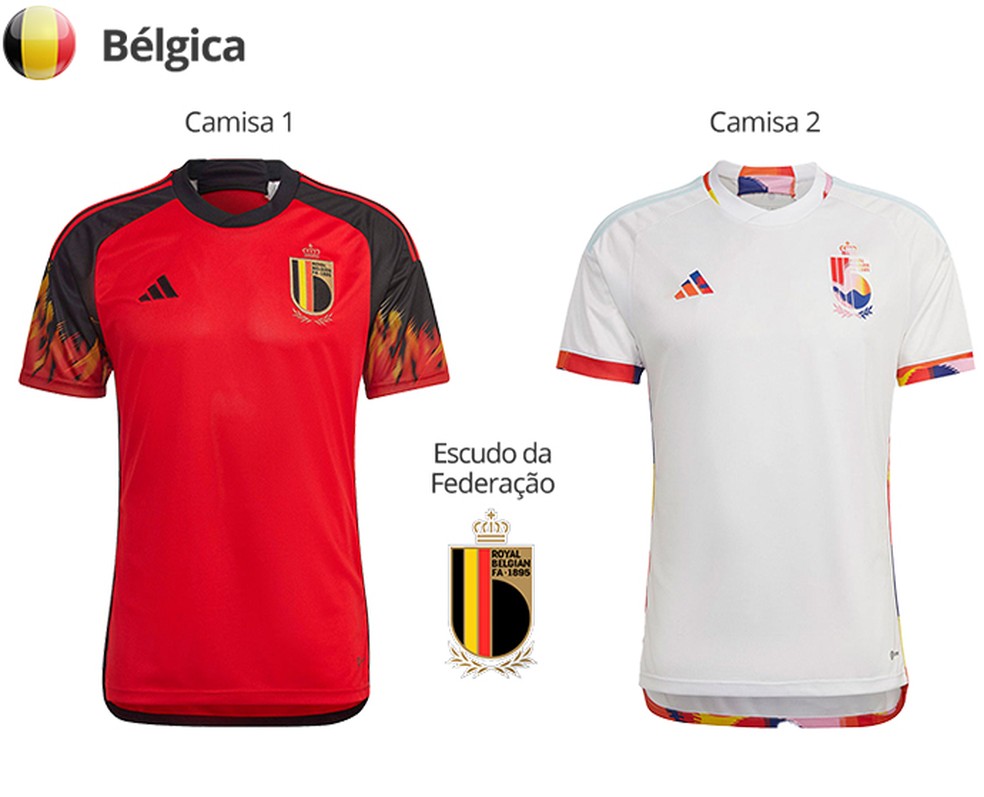 Uniformes da Bélgica para a Copa do Mundo de 2022 — Foto: Divulgação