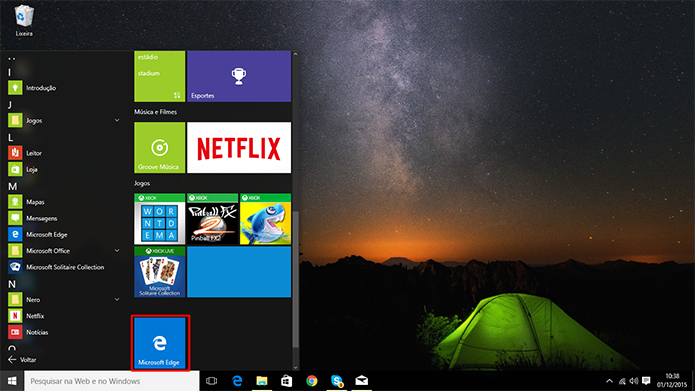 Bloco dinâmico é fixado no fim do menu Iniciar do Windows 10 (Foto: Reprodução/Elson de Souza)