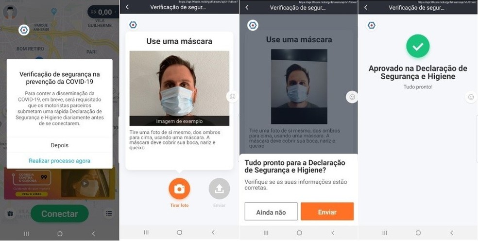 Motoristas que não estiverem de máscara no reconhecimento facial serão impedidos de se conectar ao 99 — Foto: Divulgação/99