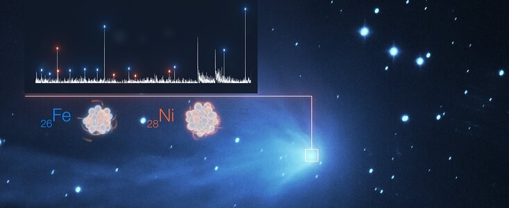 Imagem representa a detecção de metais pesados como ferro e níquel na atmosfera difusa de um cometa  (Foto: ESO / L. Calçada, SPECULOOS Team / E. Jehin, Manfroid et al.)