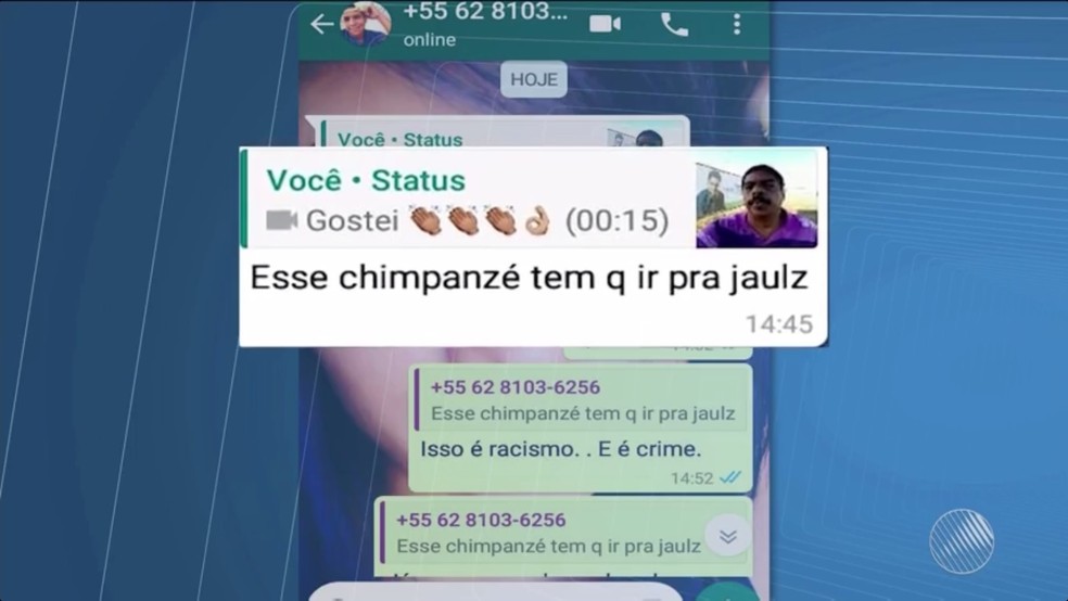 Servidor público é chamado de 'chimpanzé' em app depois de compartilhar vídeo em grupo (Foto: Reprodução/TV São Francisco)