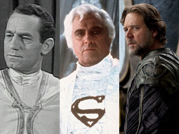 Nelson Leigh em 'Superman', Marlon Brando em 'Superman' e Russell Crowe em 'O homem de aço' (Foto: Divulgação)
