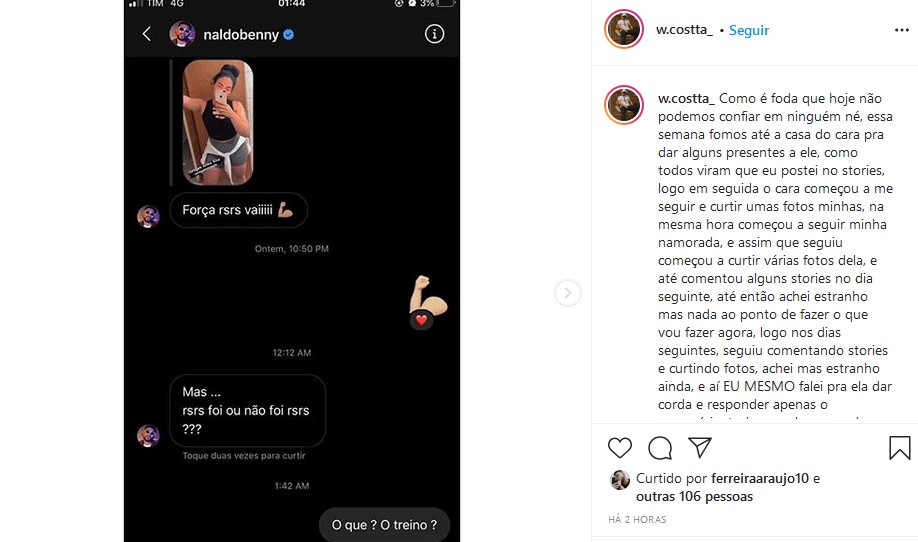 Rapaz posta prints de Naldo dando em cima de sua namorada (Foto: Reprodução/Instagram)