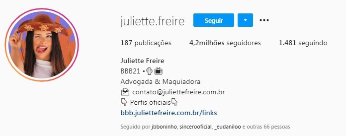 Juliette consegue novo nome no Instagram (Foto: Reprodução/Instagram)