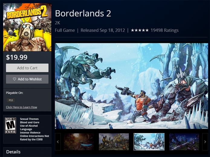 Página de Borderlands 2 na PlayStation Store (Foto: Reprodução/André Mello)