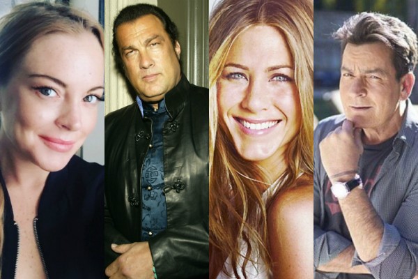 Lindsay Lohan, Steven Seagal, Jennifer Aniston e Charlie Sheen (Foto: Reprodução Instagram/Getty Images)