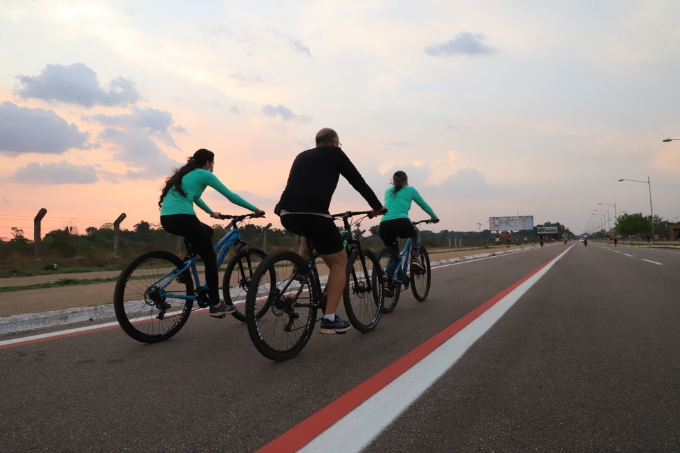 Ciclofaixa é instalada no Espaço Alternativo de Porto Velho — Foto: Saul Ribeiro