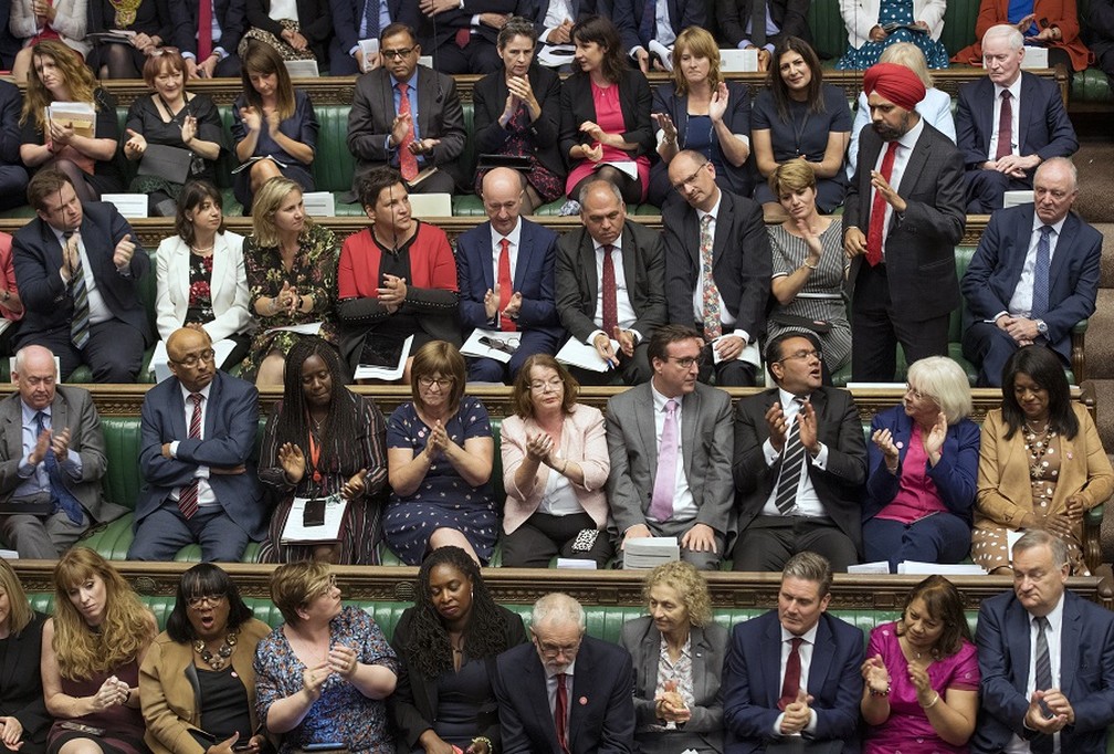 Parlamentares britânicos em dia de votação sobre o Brexit no Reino Unido — Foto: Jessica Taylor/House of Commons via AP