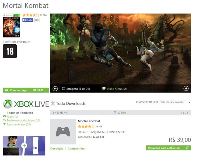 MK9 na Xbox LIVE Store (Foto: Reprodu??o/Andr? Mello)