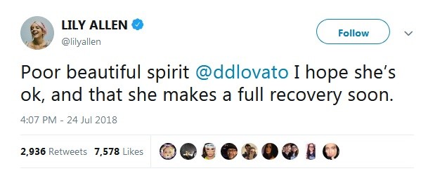 Lily Allen lamenta internação de Demi Lovato (Foto: Reprodução / Twitter)